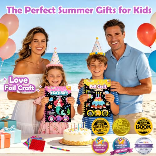 FUNNYB&G Foil Art Craft Kit for Kids 4-10 Years Old: Mess-Free & No-Glue, Create 16 Sparkly Happy Birthday Pictures – Perfect Travel Toy & Birthday Gift for Kids（Happy Birthday） - style: Happy Birthday