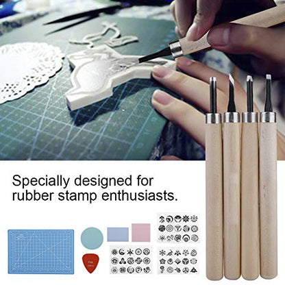 Naroote Rubber Stamp Carving Kit, Stamp Making Tools Set with 3 Rubber Sheets 4 Carving Knives Ink Pad A5 Pad, Ideal for DIY Handcraft Enthusiasts