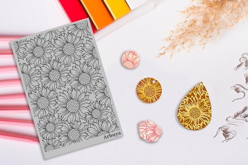 Polymer Clay Sunflower Texture Sheets for Earring Jewelry Making, Clay Floral Texture Mat for Polymer Clay Projects, Stamps and Earrings Tools - style: sunflowers