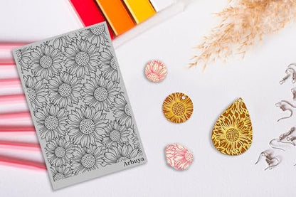 Polymer Clay Sunflower Texture Sheets for Earring Jewelry Making, Clay Floral Texture Mat for Polymer Clay Projects, Stamps and Earrings Tools - style: sunflowers