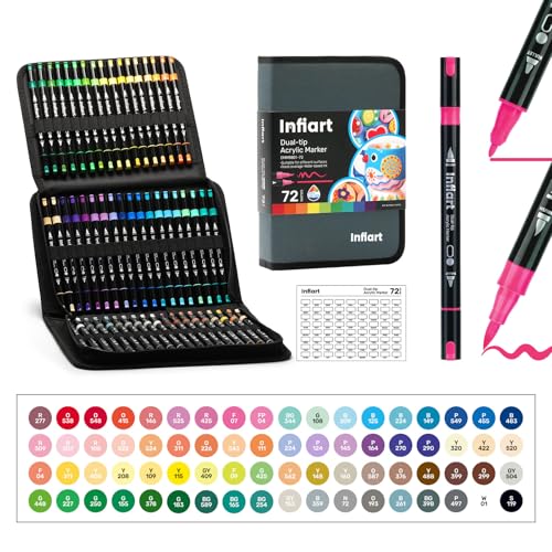Dual-Tip Acrylic Paint Markers, 72 Colors Acrylic Paint Pens, High Coverage for Rock, Fabric, Ceramic, Glass, Wood, Canvas, Scrapbooking & DIY Art Supplies – Soft Brush & Fine Tip - color: 72 Colors