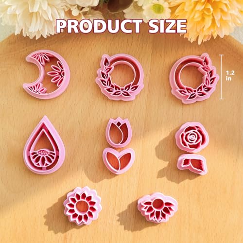 Keoker Flower Clay Cutter- Spring Polymer Clay Cutters, Polymer Clay Flower Cutters, 10 Shapes Floral Clay Earrings Cutters, Boho Clay Cutters for Polymer Clay Jewelry (A)