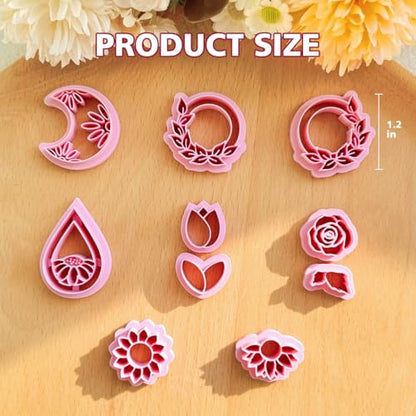 Keoker Flower Clay Cutter- Spring Polymer Clay Cutters, Polymer Clay Flower Cutters, 10 Shapes Floral Clay Earrings Cutters, Boho Clay Cutters for Polymer Clay Jewelry (A)