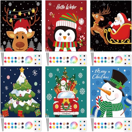 6 Pack Pre Drawn Canvas for Painting Pre Printed Canvas Kit 8 x 10 Inch Stretched Cotton Paint and Sip Set for Adults Couple Party Graduation Summer Date Night(Christmas Eve) - style: Christmas Eve