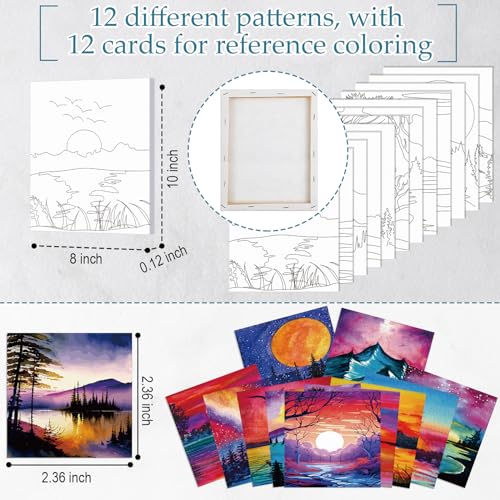 Ctosree 12 Sets Pre Drawn Canvas Kit for Painting Adults Sip and Paint Kit Art Pre Printed Canvas Bulk for Adult Date Night, Art Party & Holiday Gift(Natural Scenery,8 x 10 in) - size: 8 x 10 in, style: Natural Scenery