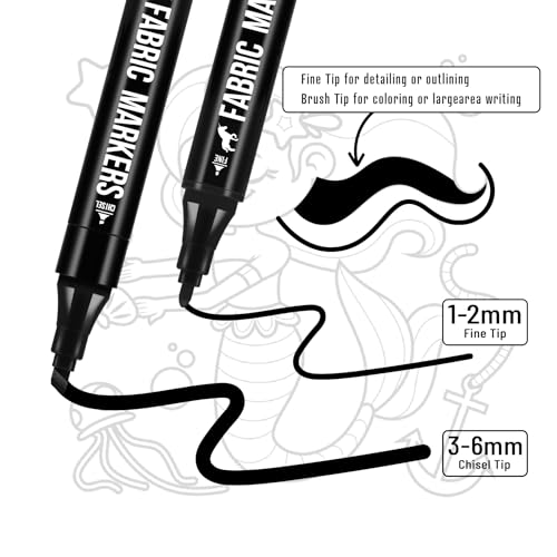 Fabric Markers Permanent for Clothes, 6 Pack Black Dual Tip with Fine and Chisel Tips Paint Pens for Clothing Canvas Tote Bags T-Shirt and Shoes, Non Toxic Ink for Kids and Adults - style: Black