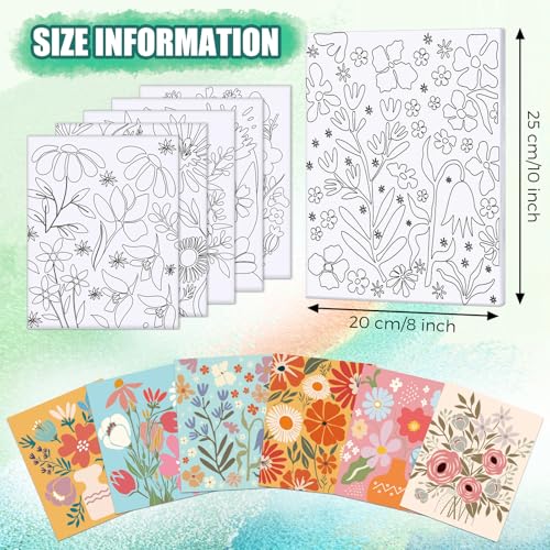 Sherr 75 Pcs 15 Set Floral Pre Drawn Canvas Kit for Painting Craft Sip and Paint Kit for DIY Adults Pre Printed Canvas Painting Favor for Paint Gifts Adult's Date Party - style: Flower Style