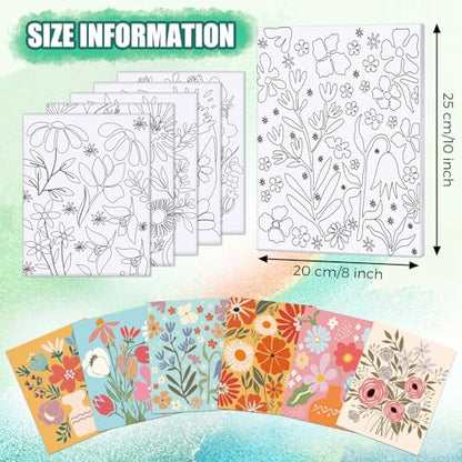 Sherr 75 Pcs 15 Set Floral Pre Drawn Canvas Kit for Painting Craft Sip and Paint Kit for DIY Adults Pre Printed Canvas Painting Favor for Paint Gifts Adult's Date Party - style: Flower Style