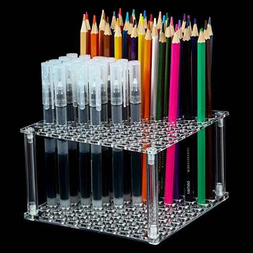 Outus 96 Holes Pencil Brush Holder Acrylic Paintbrush Holders Desk Organizer Stand Holder for Pencil Pen Paint Brushes Modeling Tool Office Art Supplies(Clear) - color: Clear