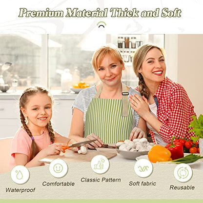 ATROPOS 2 Pack Aprons for Women with Pockets,Waterproof Cooking Aprons for Women,Adjustable Bib Apron Chef Aprons Painting Apron for Kitchen,Cooking,Baking,BBQ,Cleaning,Painting - color: Green /Blue Stripes