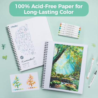 Ohuhu Double-Sided Marker Pad Sketchbook Bleedproof - 11"x14" Large Paper Size - 90 LB/150 GSM Smooth Drawing Paper - 60 Sheets/120 Pages - Spiral Bound Sketching Book for Alcohol Markers - size: 11" x 14"