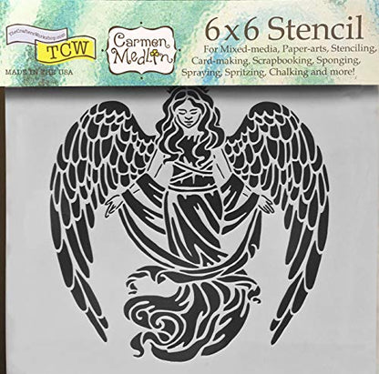 The Crafter’s Workshop - Reusable Sheet Music and Angel Stencil for Painting and Crafts – Inspirational Holiday or Spiritual Projects – 2 Pk, 6" x 6" – Sheet Music/Prayerful Angel - style: Sheet Music / Prayerful Angel