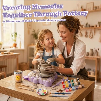 Unicorn Pottery Wheel for Kids,Pottery Wheel Arts and Crafts Kit with 2 Pack Air Dry Clay,Painting Tools & DIY Bracelet Making Supplies,Pottery Kit for Girls & Boys Age 6-14,Christmas & Birthday Gifts