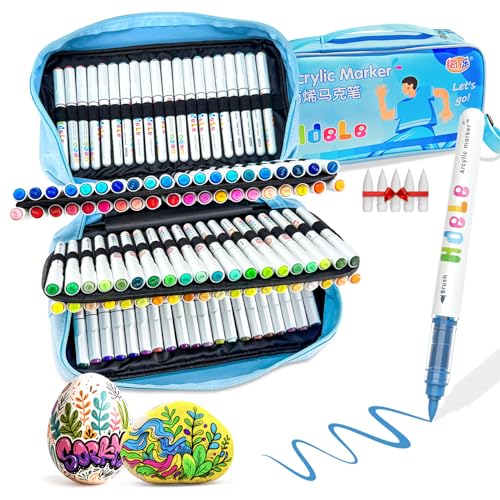 Guangna 120 Colors Acrylic Paint Markers, Brush Tip Acrylic Paint Pens for Pumpkin Paint, Christmas Art, Rock Painting, Wood, Glass, Ceramic, Canvas, Stone, DIY Crafts - color: 120 Colors
