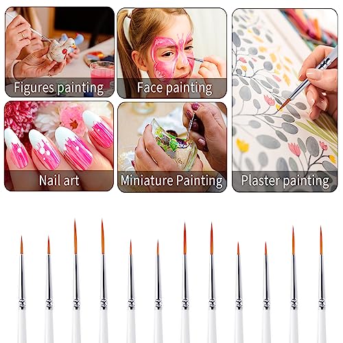 cobee 12Pcs Fine Paint Brushes, Detail Paint Brushes Micro Artist Paintbrush Set Acrylic Paint Brushes for Kids Students Artists Detail Painting Oil Fine Art Painting Watercolor Nail Art