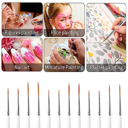 cobee 12Pcs Fine Paint Brushes, Detail Paint Brushes Micro Artist Paintbrush Set Acrylic Paint Brushes for Kids Students Artists Detail Painting Oil Fine Art Painting Watercolor Nail Art