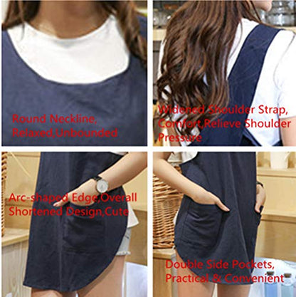 Shortened Design Apron, Japanese Style Soft Cotton Linen Apron with Two Side Pockets, X Cross Halter Aprons, Kitchen Cooking Clothes Gift for Women DIY Project, Crafting, Cooking, Baking(Navy Blue) - color: Navy Blue, style: 1# Style-rounded Edge