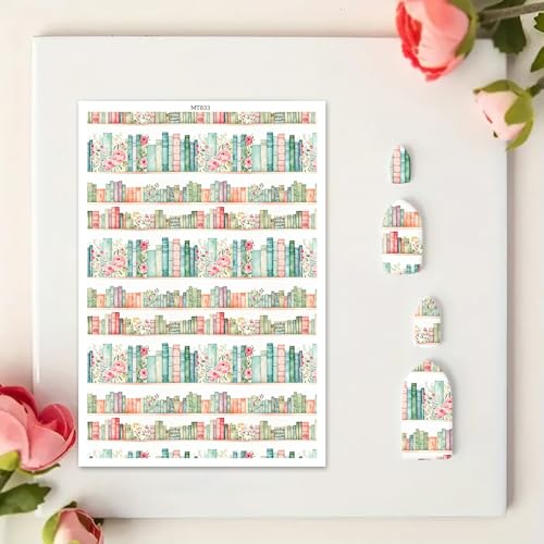 Polymer Clay Transfer Paper, 10 Pcs Bookshelves and Books Pattern Shape Water Soluble Transfer Sheet for Polymer Clay Earrings Jewelry Making Disposable Stickers DIY Crafts 5.82X3.93 inch - color: Bookshelves and Books