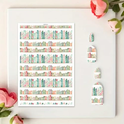 Polymer Clay Transfer Paper, 10 Pcs Bookshelves and Books Pattern Shape Water Soluble Transfer Sheet for Polymer Clay Earrings Jewelry Making Disposable Stickers DIY Crafts 5.82X3.93 inch - color: Bookshelves and Books