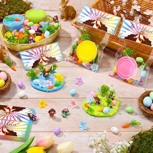 Tinlade 273 Pcs/24 Set Air Dry Clay Spring Crafts with Colorful Modeling Clay Resin Figurines Foam Eggs Flowers Grass Card Bag for Christian Party Favors Stuffers Goodie Bag Filler(Jesus) - style: Jesus
