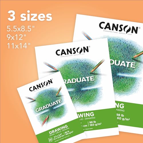 Canson Graduate Drawing Pad, Foldover, 9x12 inch, 30 Sheets | Artist Paper for Adults and Students - Drawing, Sketching and Art Journaling - color: White Paper, size: 9x12 inch