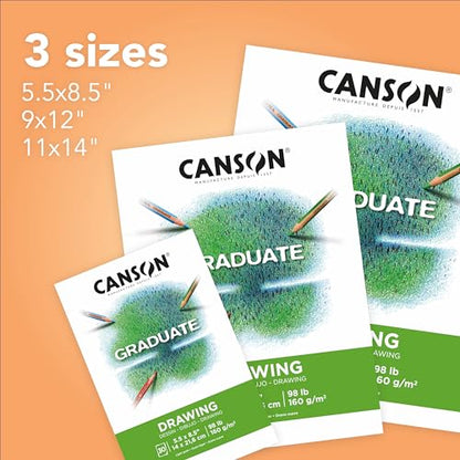 Canson Graduate Drawing Pad, Foldover, 9x12 inch, 30 Sheets | Artist Paper for Adults and Students - Drawing, Sketching and Art Journaling - color: White Paper, size: 9x12 inch