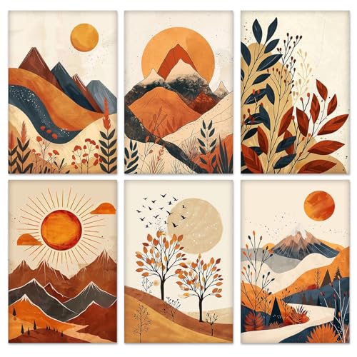 KEYIFA 6 Pack Paint by Numbers Kit, Stretched Canvas Boards for Painting for Adults, No Crease Acrylic Oil Painting for Students Beginners Favor Sip & Paint Party Supplies, Mountain Landscape (8x12) - color: 002-Mountains