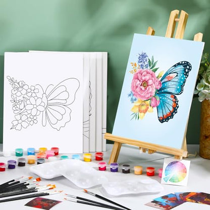 Dinifee 6 Pack Pre Drawn Canvas for Painting Pre Printed Canvas Kit 8 x 10 Inch Stretched Cotton Paint and Sip Set for Adults Couple Party Graduation Summer Date Night(Butterfly) - style: Butterfly