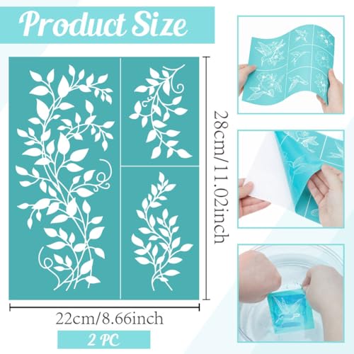 2 Sheets Leaf Vine Branch Silkscreen Stencil, Tropical Plant Leaves Self-Adhesive Silk Screen Printing Stencils Reusable Mesh Stencil for Painting on Wood, T-Shirt, Home Craft - color: Leaf Vine