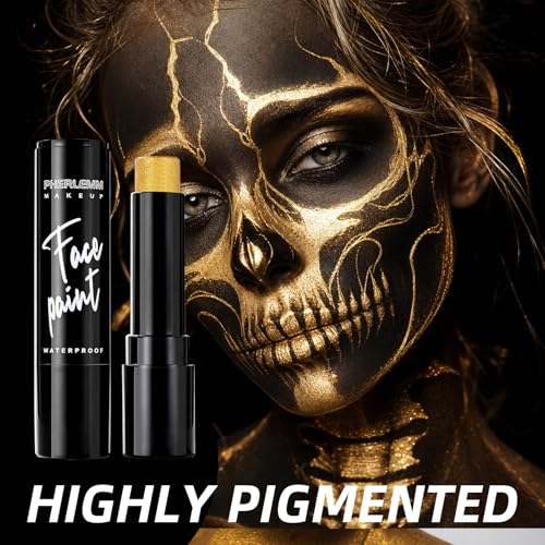 Gold Face Paint Stick Waterproof Eye Black Smooth SmudgeProof Body Paint High Pigment for Sports Events Halloween SFX Makeup Goddess Royal Figure Mythical Beast and Shiny Character Looks - color: Gold
