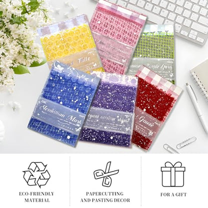 BADAO 90 Sheets Sticker Scrapbook Paper Supplies for DIY Mix Mesh Fabric Scrapbooking Kits 6 Pack 5.11x7.08Inch Textured Aesthetic Paper Scrap Book Material for DIY Decorative Mixed Set
