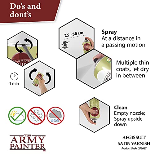 The Army Painter Satin Varnish, Spray Paint Varnish for Miniature Protection, Tabletop Roleplaying, Boardgames, and Wargames Miniature Modelling, 400ml - color: Satin Varnish