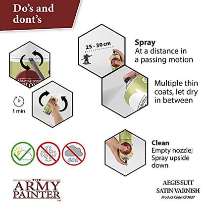 The Army Painter Satin Varnish, Spray Paint Varnish for Miniature Protection, Tabletop Roleplaying, Boardgames, and Wargames Miniature Modelling, 400ml - color: Satin Varnish