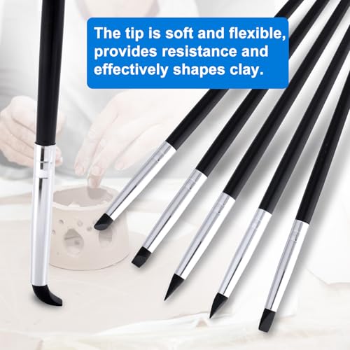 SmallCat 5 Pcs Silicone Paint Brushes, Flexible Clay Carving Tools, Professional Sculpting Tools for Handicraft Pottery Artwork Shaping Carving DIY- Black (3mm) - color: Black (3mm)