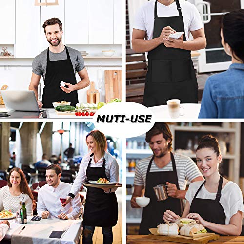 4 Packs Chef Apron, Black Waterproof Apron, Adjustable Aprons with 2 Pockets for Men Women, Professional Aprons for Kitchen Cooking Gardening Painting Baking Restaurant (Black) - color: Black
