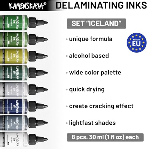 KAMENSKAYA Delaminating Alcohol Inks - Delaminating Ink Set 'Iceland' - 8 pcs. 1 Fl Oz (30 ml) Each - color: Iceland