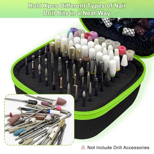 81 Holes Nail Drill Bit Holder, Nail Bits Display Organizer Container, Waterproof Portable Organizer Bag, Efile Nail Bits Professional Nail File Bits Manicure Tools, (Green) (ONLY CASE) - color: Green