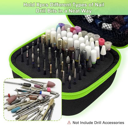 81 Holes Nail Drill Bit Holder, Nail Bits Display Organizer Container, Waterproof Portable Organizer Bag, Efile Nail Bits Professional Nail File Bits Manicure Tools, (Green) (ONLY CASE) - color: Green
