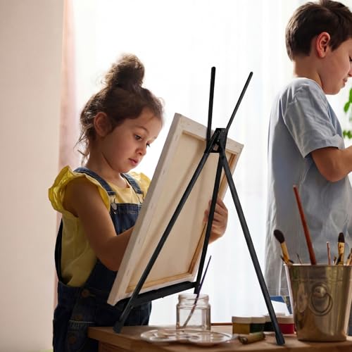 Zonon 6 Pcs Aluminum 15'' to 21'' Tabletop Display Easel for Painting Adjustable Folding Table Stand with Extension Arms Rubber Feet for Whiteboard Canvas Poster Sign Picture Artist(Black) - color: Black