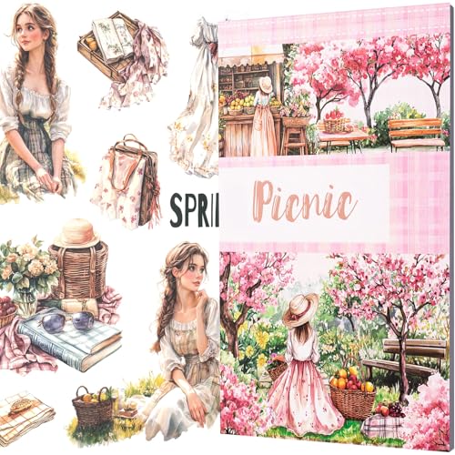 YagCu Scrapbook Sticker Book, Picnic Journaling Stickers, Junk Journal Supplies, Pre-Cut Aesthetic Scrapbooking for Adults, Decorative Ephemera Bullet Planner DIY Arts Craft Collage - color: Picnic Time