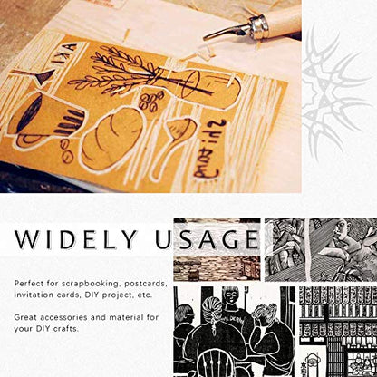 Swpeet 24Pcs Block Printing Starter Tool Kit, Rubber Stamp Carving Blocks, Ink Roller, Carving Tools, Gloves, Tracing Papers and Ink Mixing Tray for Stamp Carving