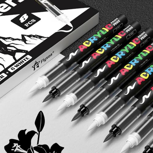 8 white Acrylic pen,1.0-6.0mm permanent marker | Suitable for art projects, painting, rock painting, ceramics, glass, wood, plastic, metal, canvas DIY crafts. - color: White