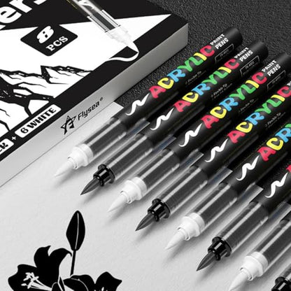 8 white Acrylic pen,1.0-6.0mm permanent marker | Suitable for art projects, painting, rock painting, ceramics, glass, wood, plastic, metal, canvas DIY crafts. - color: White