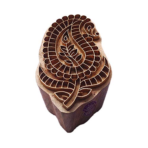 Crafty Printing Block Brass Paisley Shapes Wood Pottery Stamp - size: BSCtag003