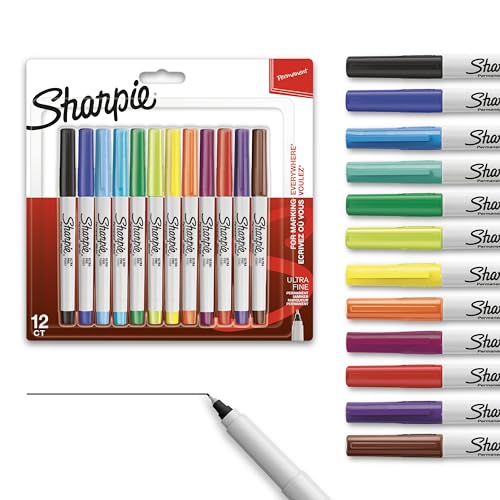 Sharpie Permanent Markers, Ultra Fine Point, Assorted Colors, 12 Count - color: Assorted