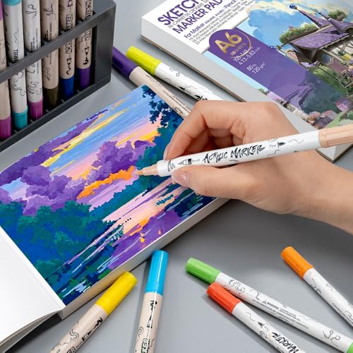 TRANSON 3 Pack A6 Mini Sketchbook Marker Pad, 80lb/120gsm Heavyweight Art Paper, No Bleed Through, 100 Sheets/200 Pages 4.13"x5.83" for Drawing & Sketching - size: 3 PACK A6 120gsm