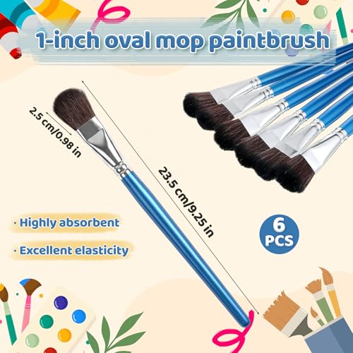6 PCS Mop Brush for Acrylic Painting, 1 Inch Oval Watercolor Mop Brush | Mop Paint Brush, Blending Paint Brush with Wooden Handle for Acrylic Painting, Watercolor, Gouache, Face Body(Blue)