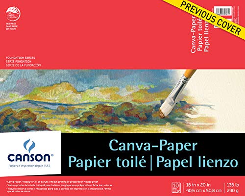 Canson 100510843 Foundation Series Canva-Paper Pad Primed for Oil or Acrylic Paints, Top Bound, 136 Pound, 16 x 20 Inch, 10 Sheets, 16" x 20", 0 - size: 16" x 20"