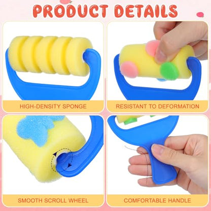 STOBOK Kids Paint Rollers Set, 8Pcs Sponge Painting Brushes with Large and Pattern Rollers for Finger Painting, Art Craft, Classroom Projects and Home DIY Crafts