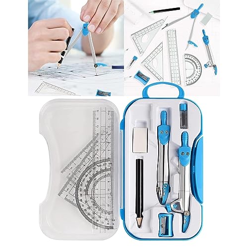 LUNIZ Drawing Compass Mathematical Geometry Kit Protractor Compass Set Triangle Ruler Stationery Eraser Drawing Tool Engineering Office Tools Drafting Tools (Color : Blue) - color: Blue